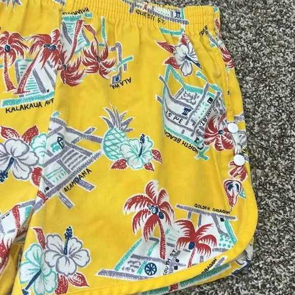 Vintage Drop Anchor Hawaiian Tropical Yellow 80s Womens Elastic Waist Shorts - Picture 2 of 7